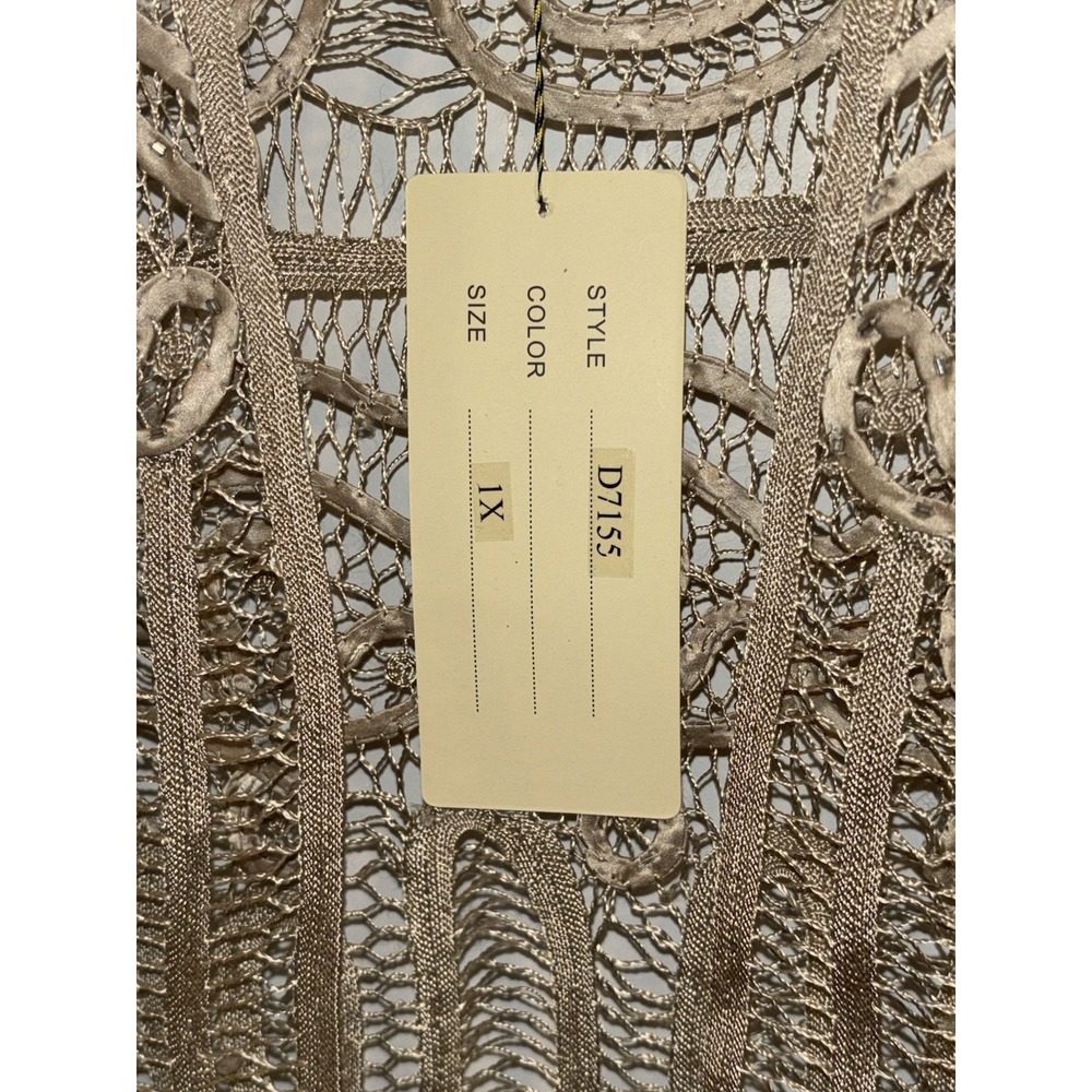 NWT Soulmates D7155 Silk Handcrafted 2 Pc Champagne Crochet Maxi Dress XL $850 - Picture 9 of 16